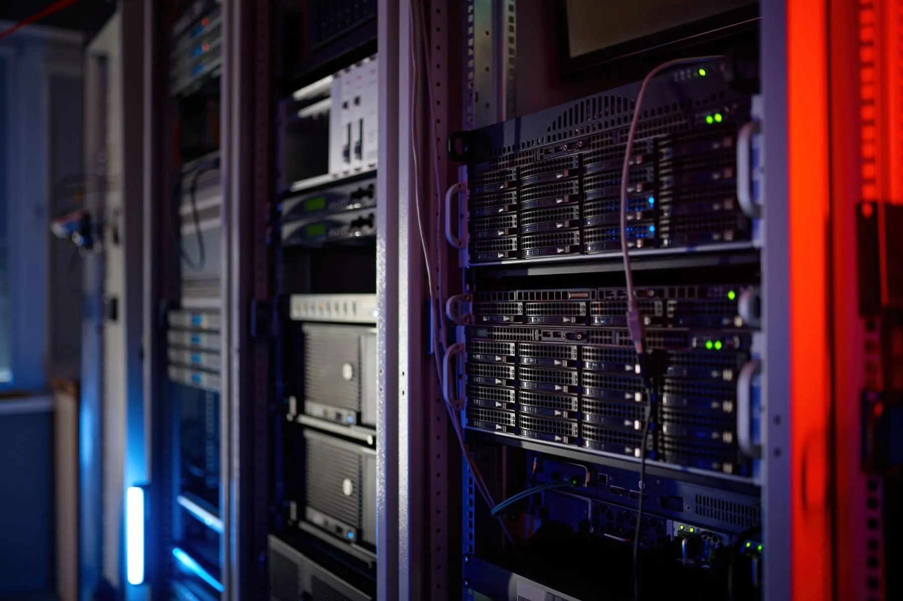 Close-up server room data centre for cloud computing
