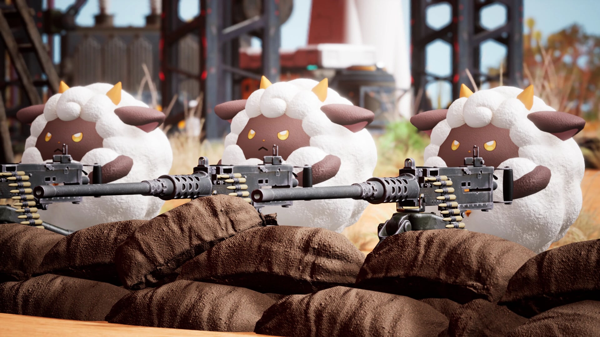 Sheep with guns in Palworld