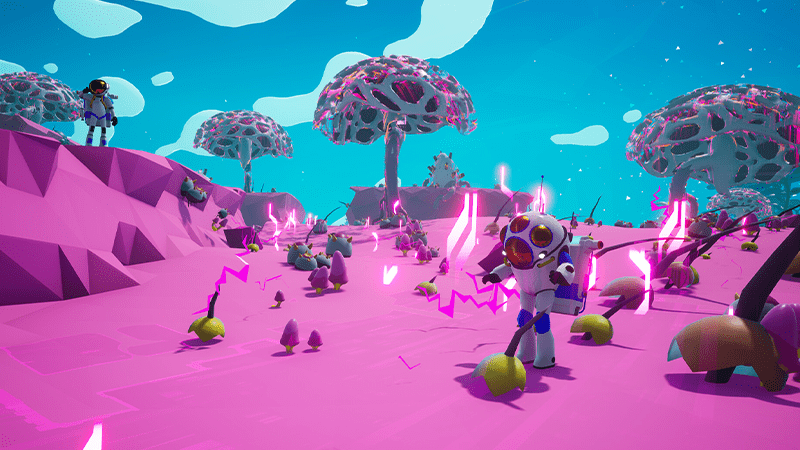 Astroneer Spieler glticht im pinken Biome