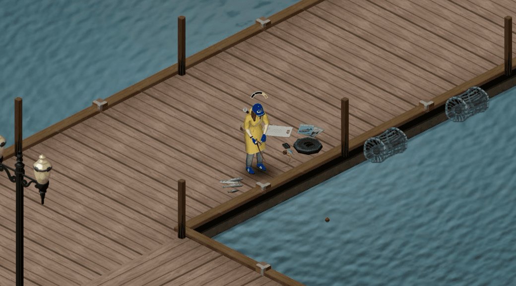 Fishing from a dock in Project Zomboid Build 42