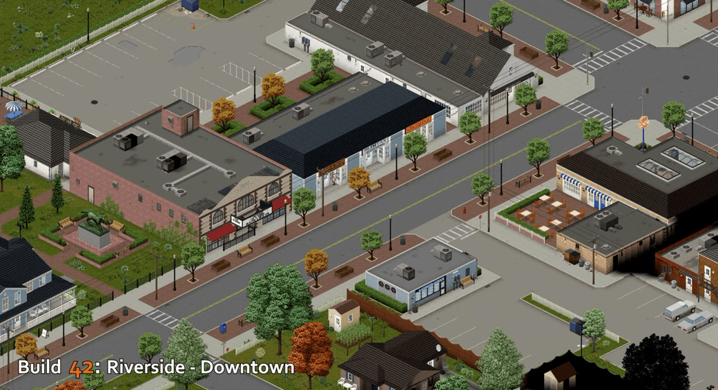 Riverside downtown comparison in Project Zomboid Build 42