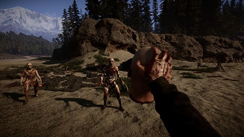 Mostrando um crânio para canibais em um servidor de Sons of the Forest